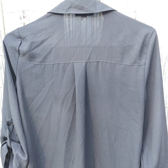 A. Byer Sheer Black Button Down V-Neck Blouse Top Shirt with Pockets- S - Picture 8 of 11